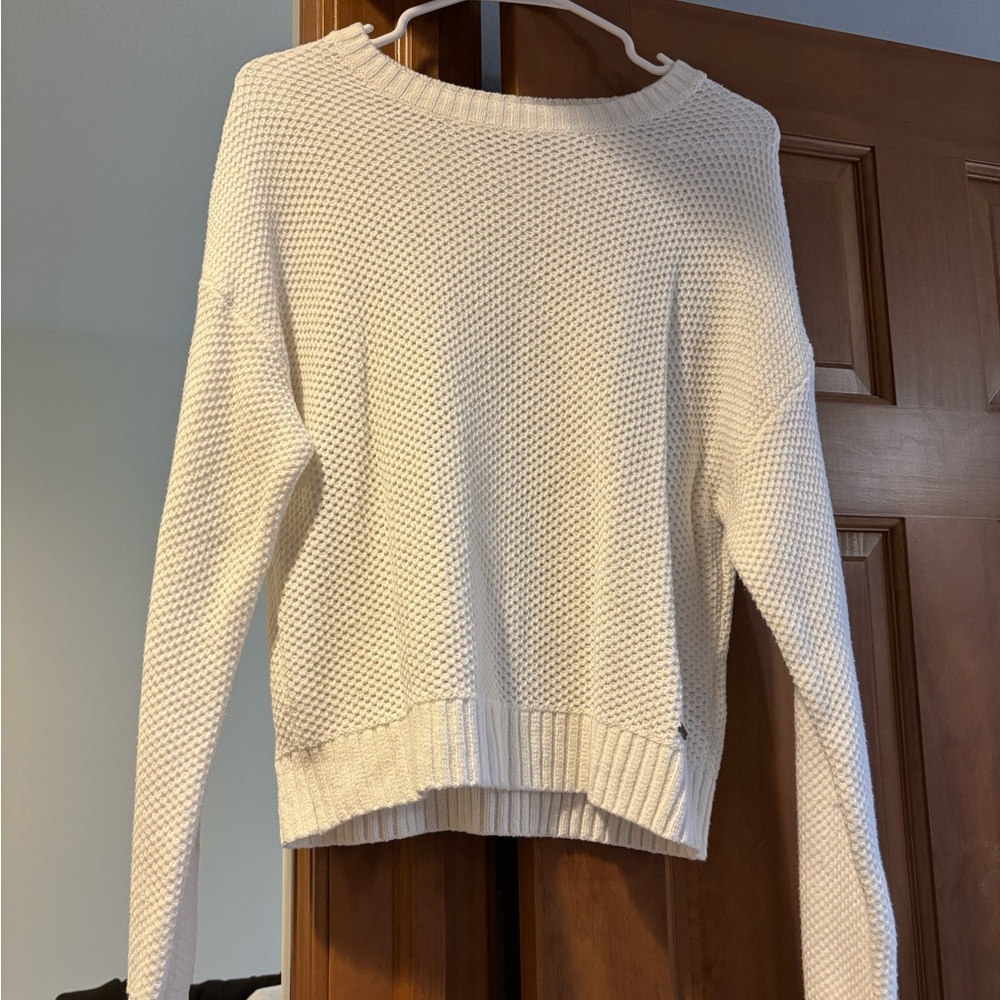 Hollister Cream Waffle-Knit Crewneck Sweater
